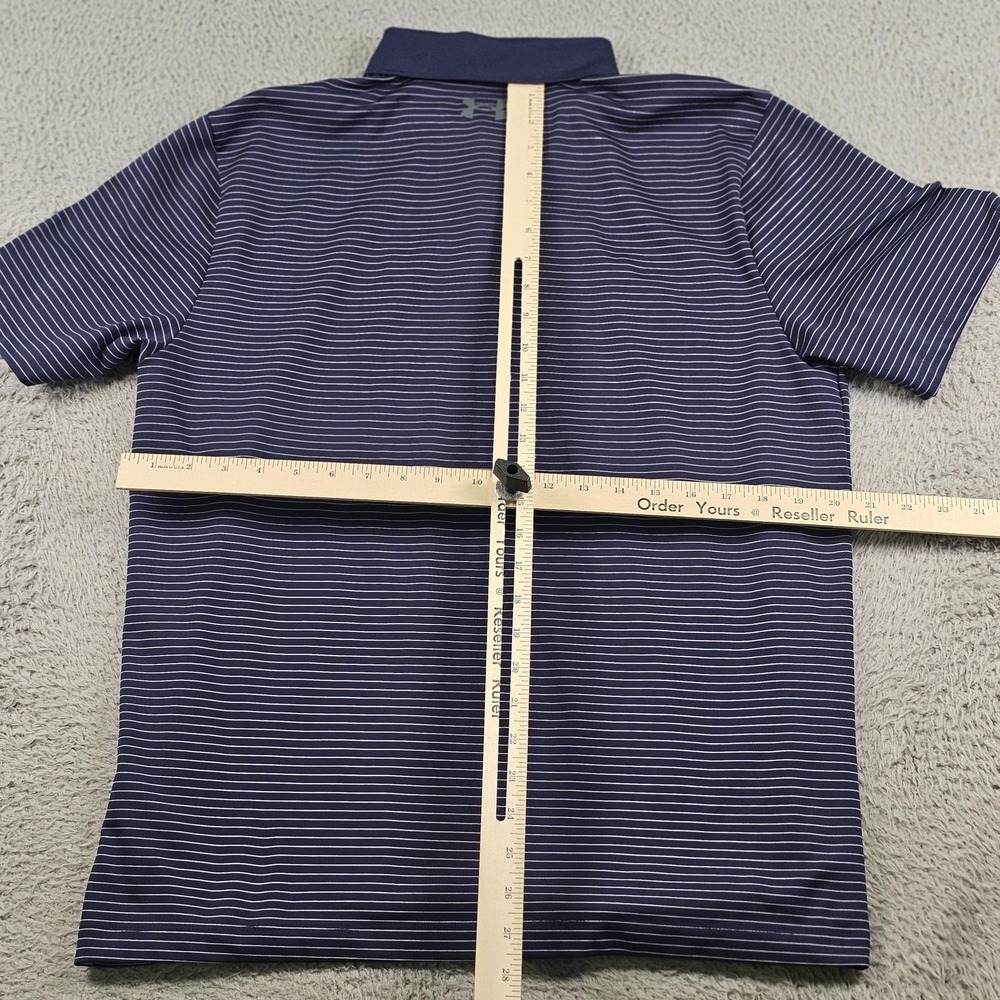 Under Armour The Performance Polo Shirt Mens Medium Navy White Stripe Golf Loose - Picture 8 of 10